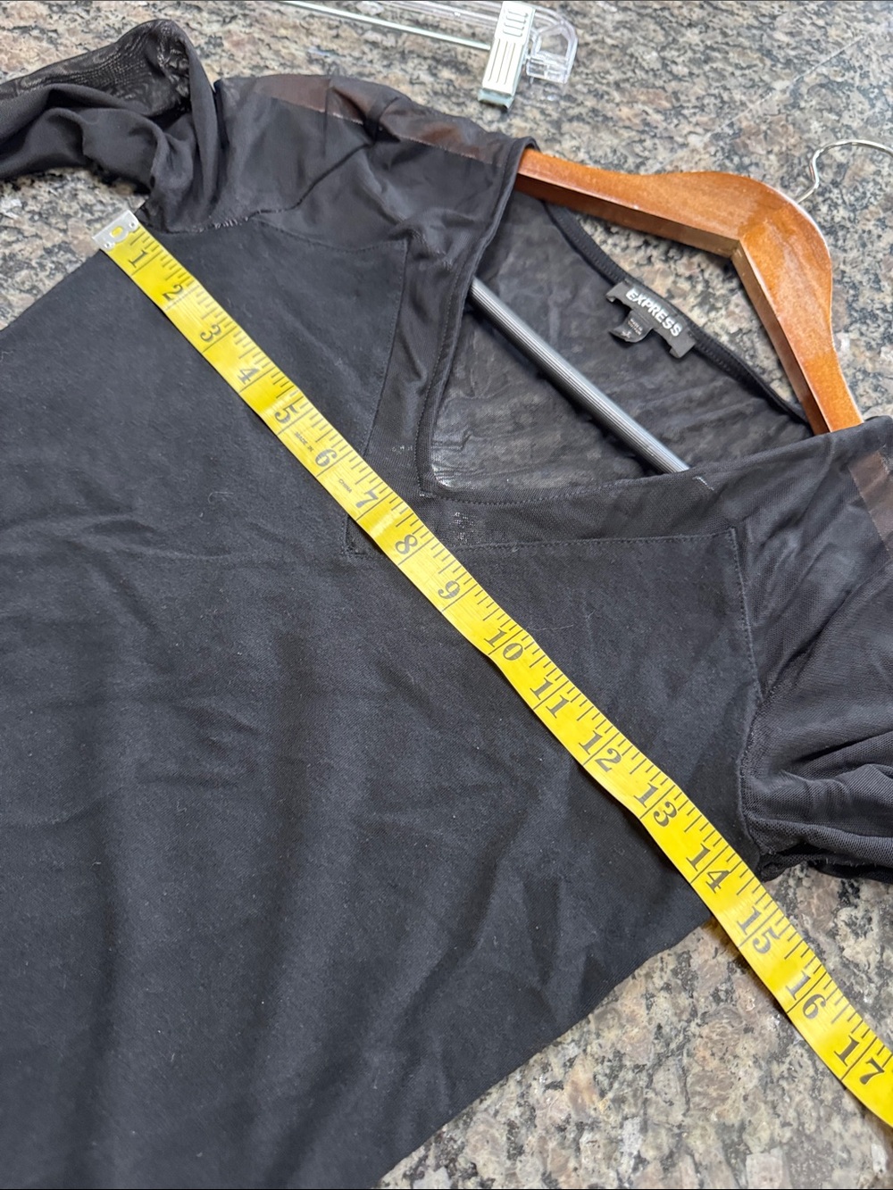 Express Black Mesh Sleeve V-Neck Bodysuit - Sleek Women's Top S - Picture 8 of 9